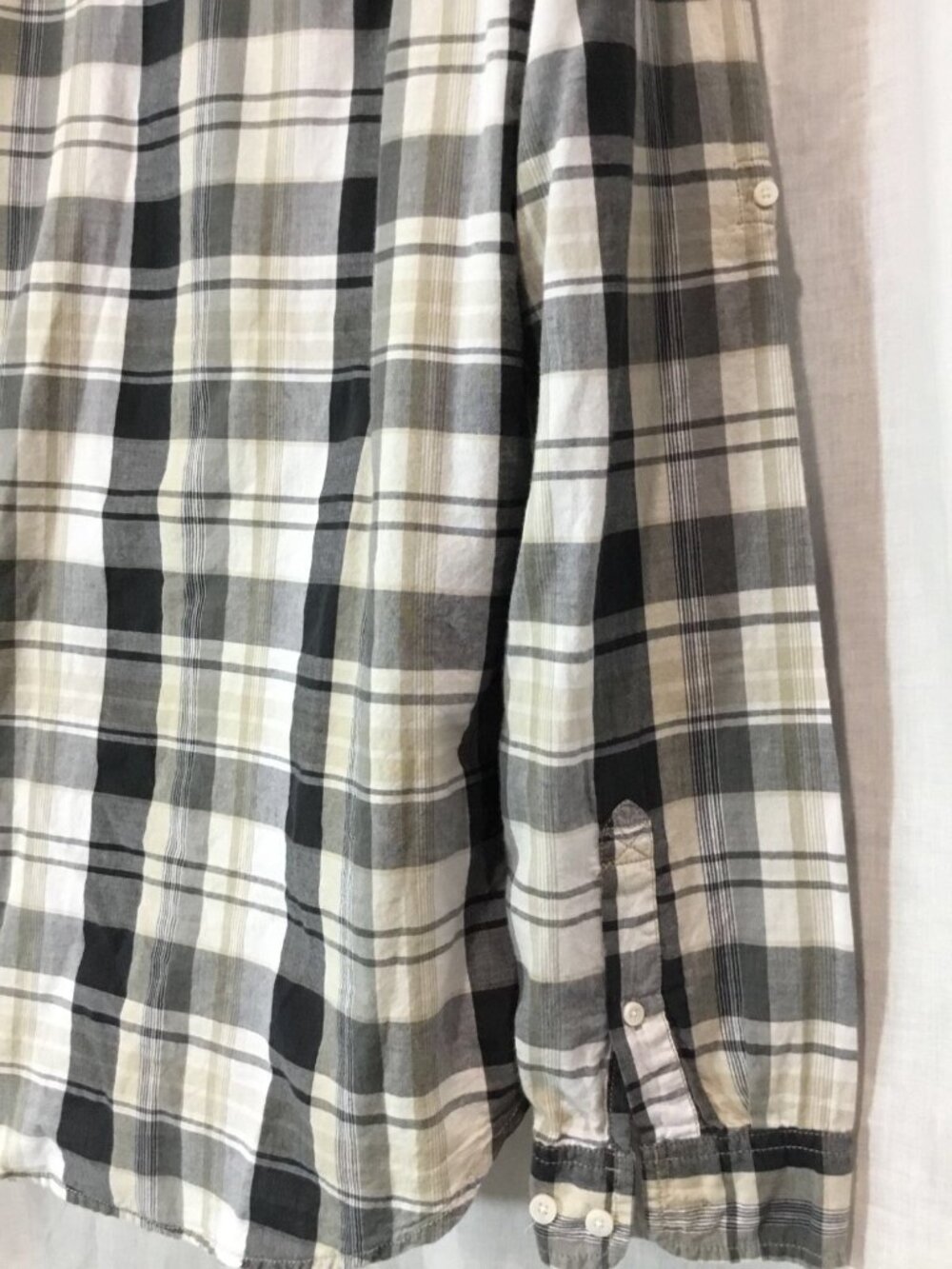 90 Grunge Button Down Shirt Mens L Neutral Gray Plaid Tailored Fit Cabincore VTG - Picture 8 of 12